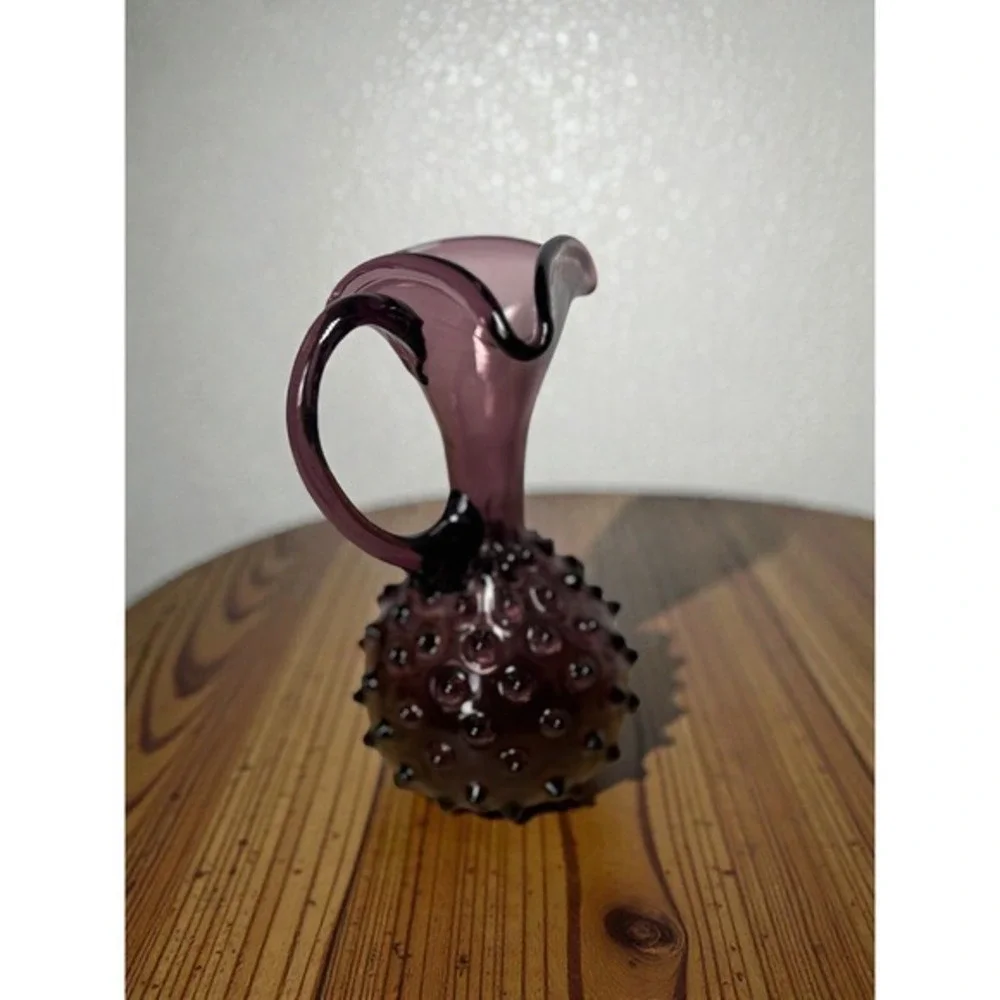 Vintage Amethyst Purple Hobnail Art Glass Pitcher Hand Blown Decorative‎ Cruet